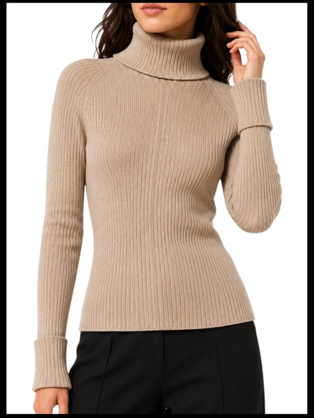 White House Black Market Beige Cashmere Blend Ribbed Turtleneck Sweater SP / S